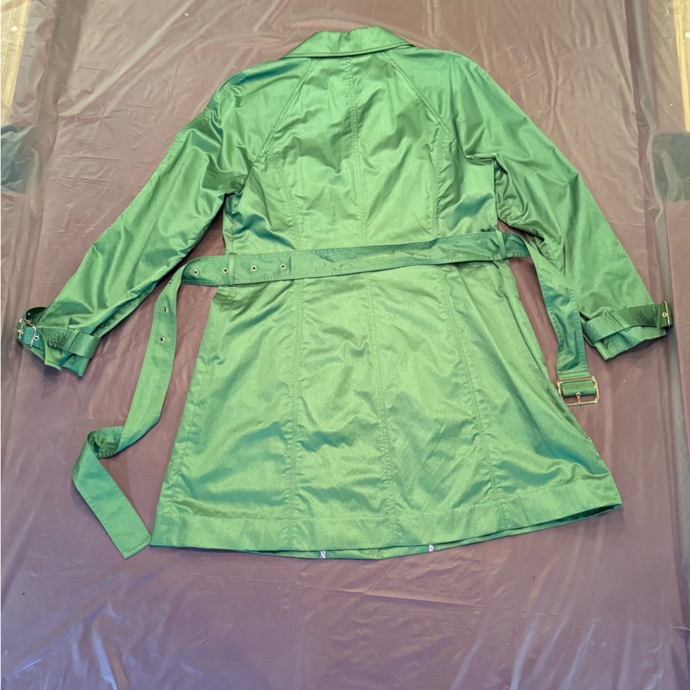 Saks Fifth Avenue Trench Coat Jacket Womens Size 14/XL Metallic Green $400 - Picture 3 of 15